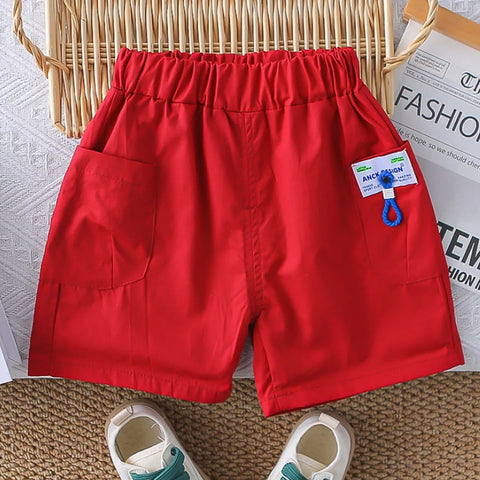 Boys' Happy Bear Graphic Set – Red Shorts Edition