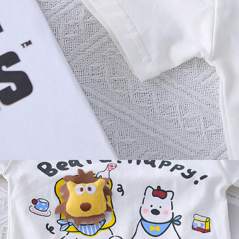 Boys' Happy Bear Graphic Set – Red Shorts Edition