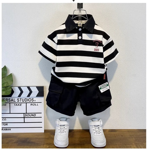 Varsity Polo & Utility Shorts Set – Bold Contrast Look (1-8 Years)