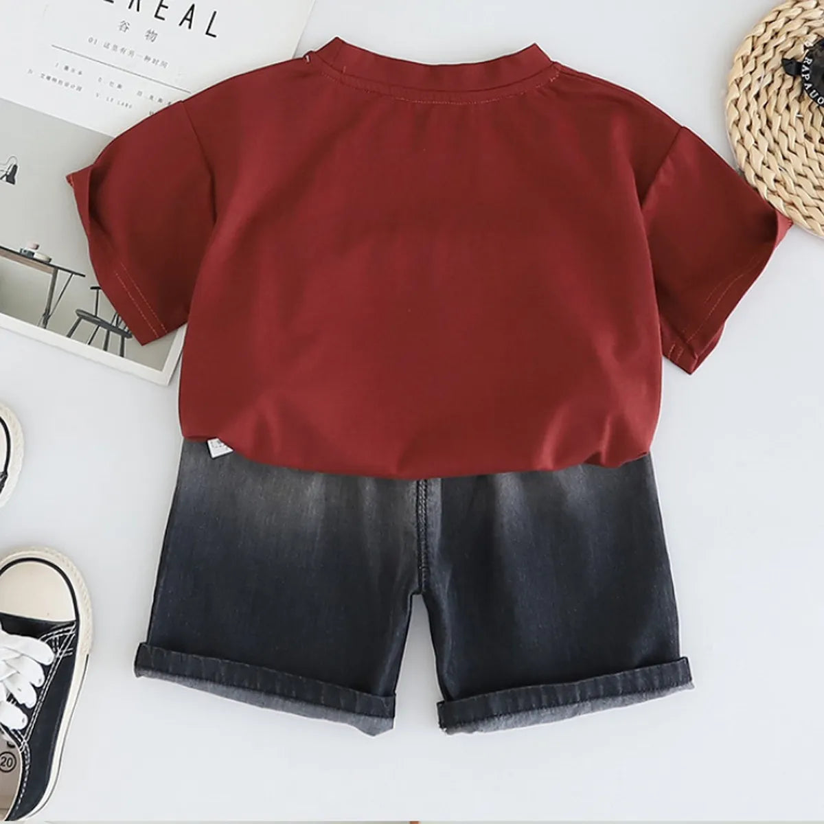 Boys' Bold Letter Tee & Faded Black Shorts Set