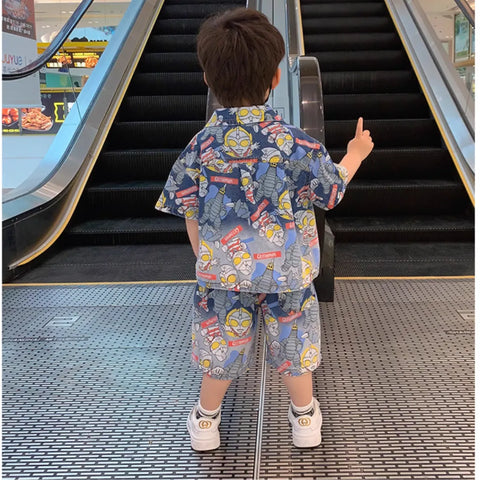 Ultraman-Themed Cartoon Shirt & Shorts Set for Boys (1-5 Years)