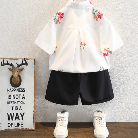 Floral Shirt & Tie Set with 3D Flower Shorts (1-8 Years)