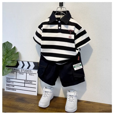 Varsity Polo & Utility Shorts Set – Bold Contrast Look (1-8 Years)