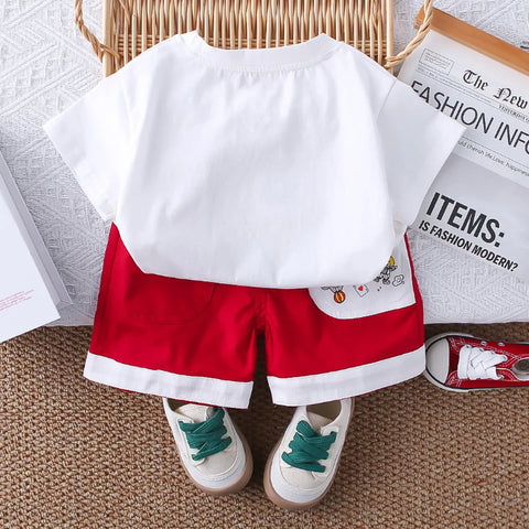 2025 Boys' Traffic Bear Summer Set – Red Shorts Edition