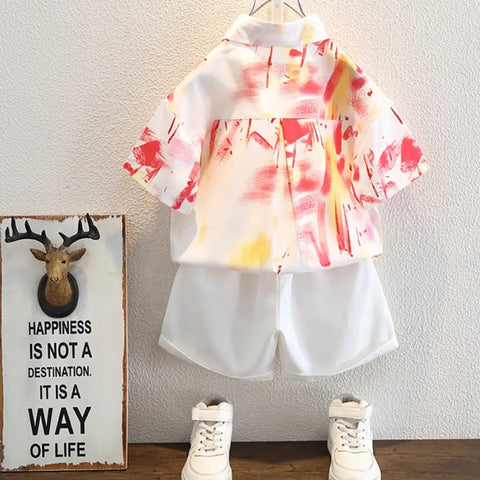 Splash Print Shirt & White Shorts Set – Breezy Summer Mood (1-8 Years)
