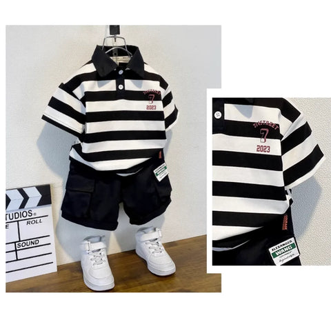 Varsity Polo & Utility Shorts Set – Bold Contrast Look (1-8 Years)