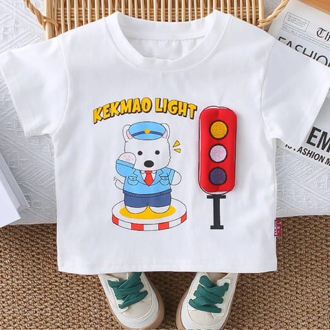 2025 Boys' Traffic Bear Summer Set – Red Shorts Edition