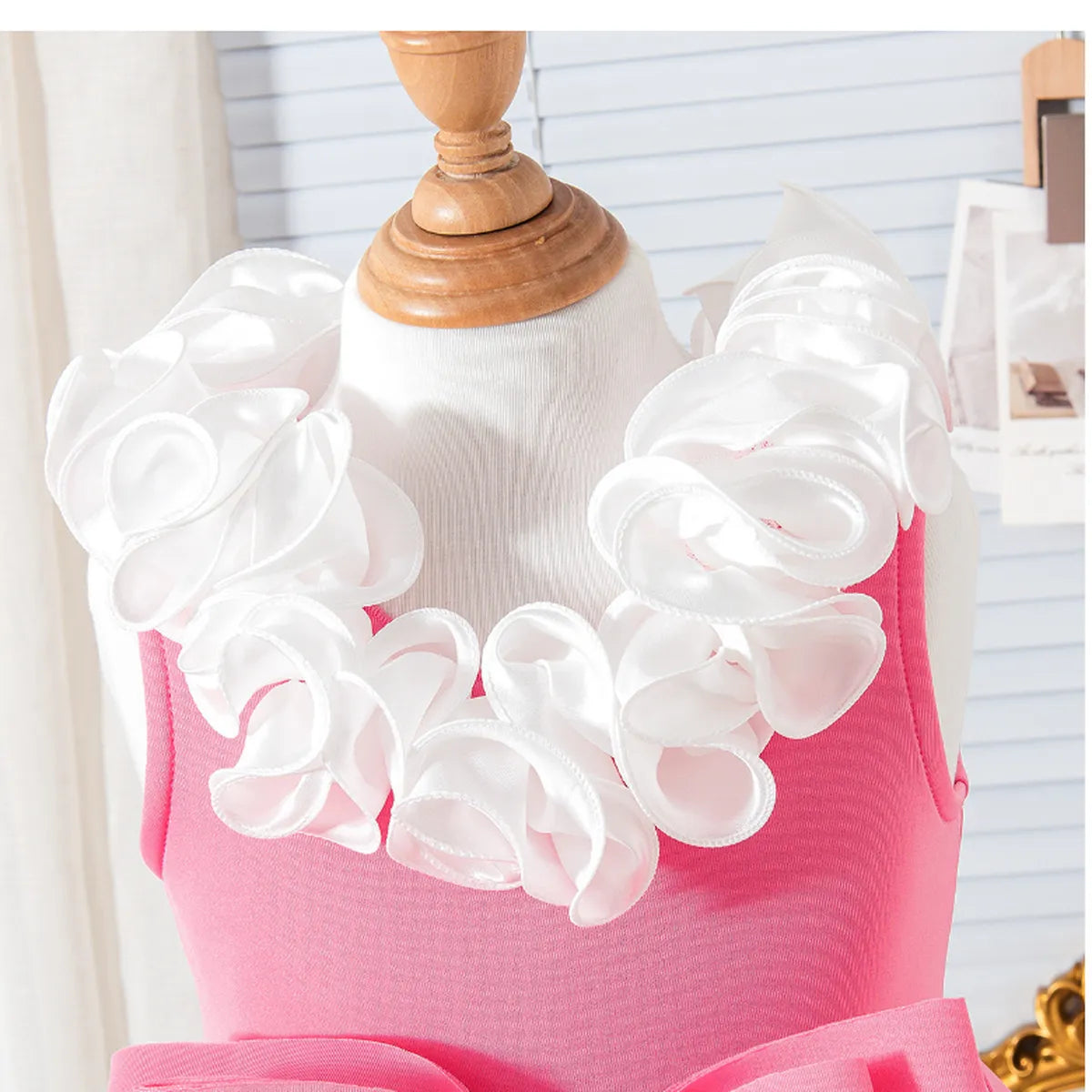 Luxury Rosette Collar Pink Dress with Giant Bow Detail (1-5 Years)