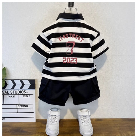 Varsity Polo & Utility Shorts Set – Bold Contrast Look (1-8 Years)
