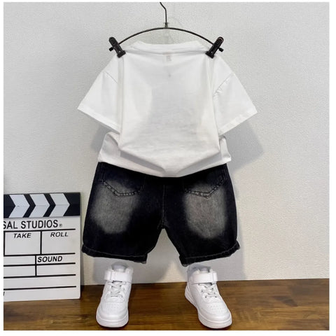 Graffiti Headphones Tee & Distressed Shorts – Street Vibes Look (1-7 Years)