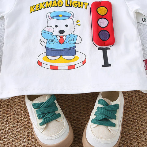 2025 Boys' Traffic Bear Summer Set – Red Shorts Edition