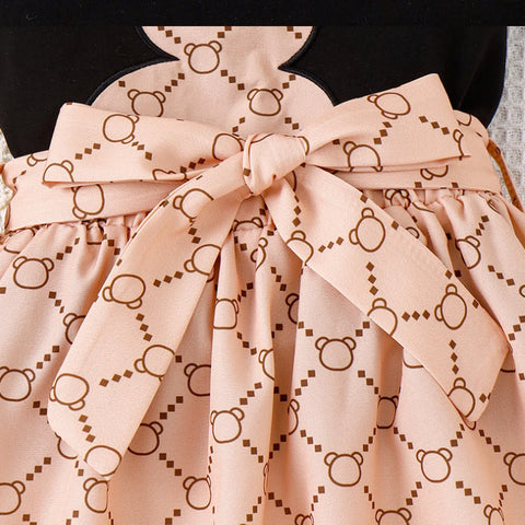 Chic Bear Print Dress & Beret Set – Designer-Inspired Look (4-7 Years)