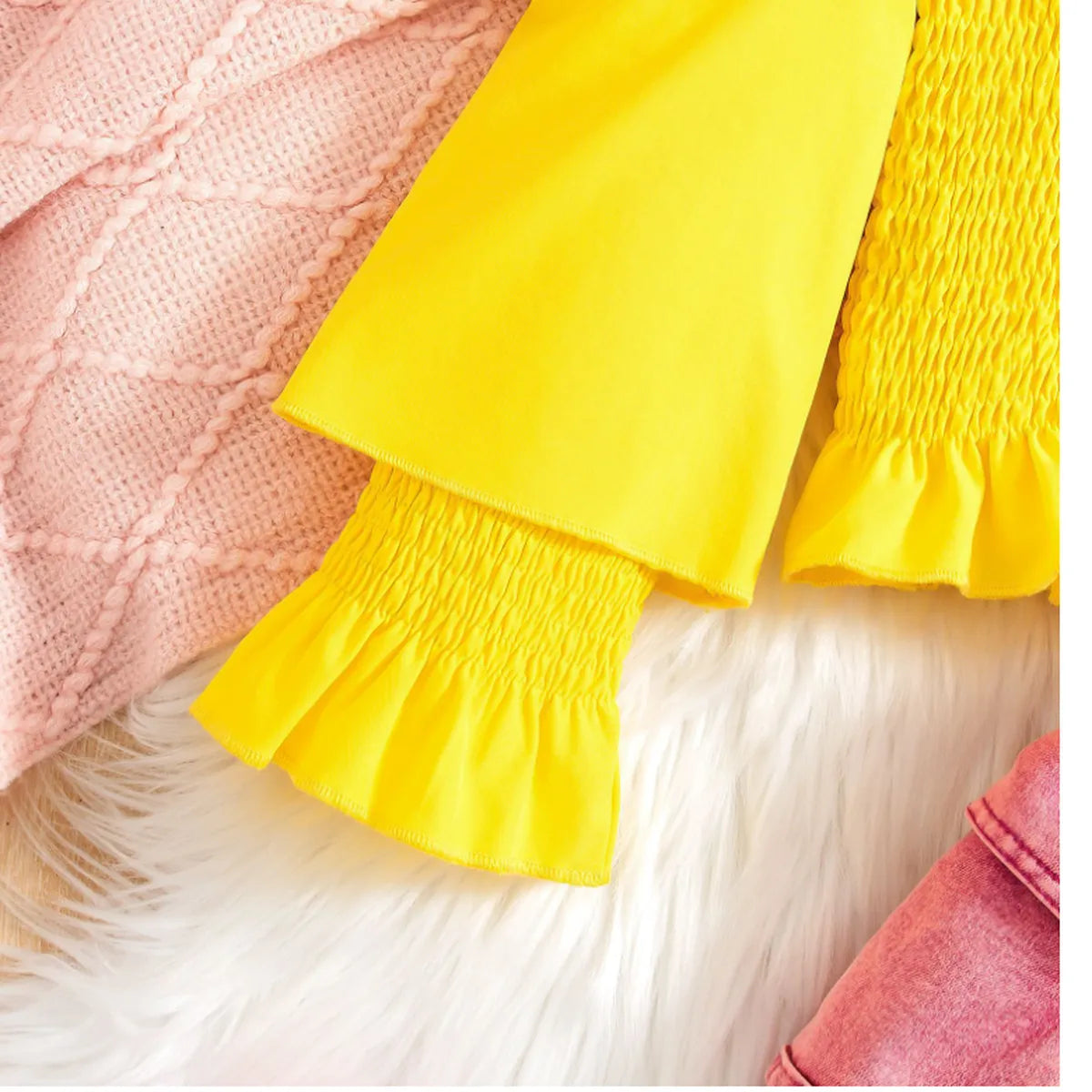 Bold Ruffle Sleeve Top & Hot Pink Denim Skirt Set (4-7 Years)
