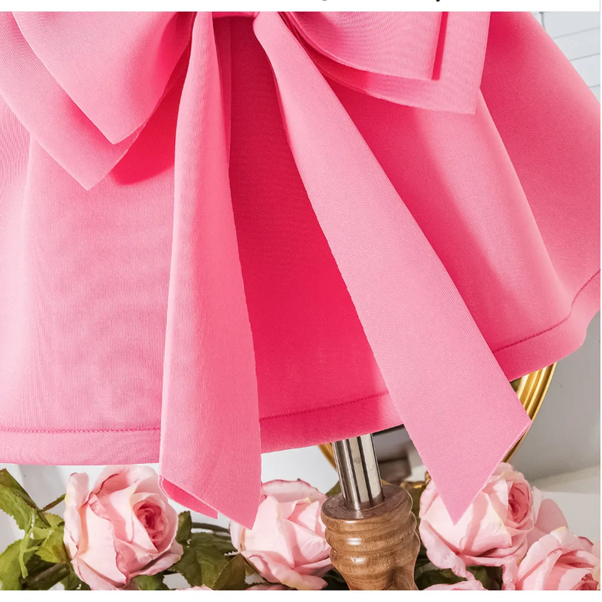 Luxury Rosette Collar Pink Dress with Giant Bow Detail (1-5 Years)