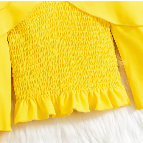 Bold Ruffle Sleeve Top & Hot Pink Denim Skirt Set (4-7 Years)