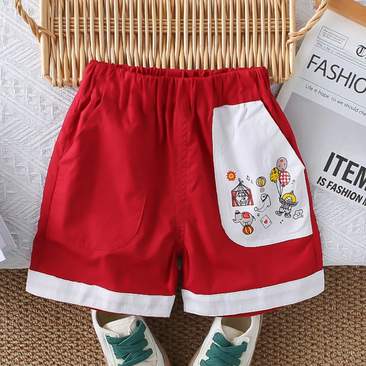 2025 Boys' Traffic Bear Summer Set – Red Shorts Edition