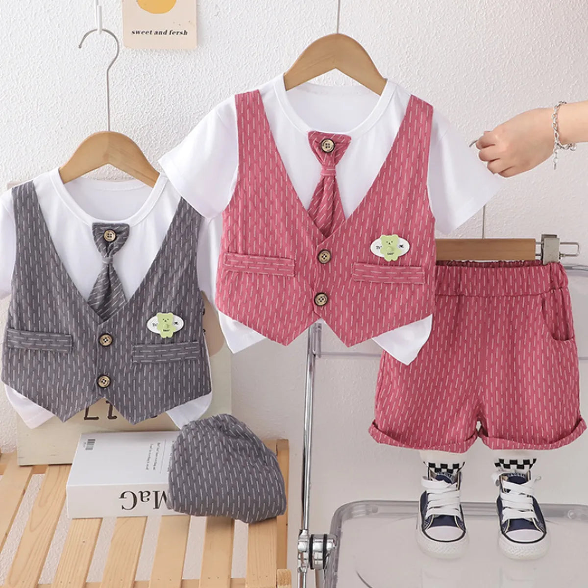 Boys' 3-Piece Summer Outfit – Vest, Shorts & Tie Set (1-6 Years)