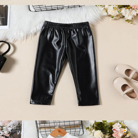 3-Piece Faux Leather Outfit Set for Girls – Top, Vest & Leggings (2-7 Years)