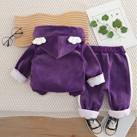 Girls 3-Piece Hoodie, Sweatshirt & Pants Set – Yellow, Pink, Purple (1-6 Years)