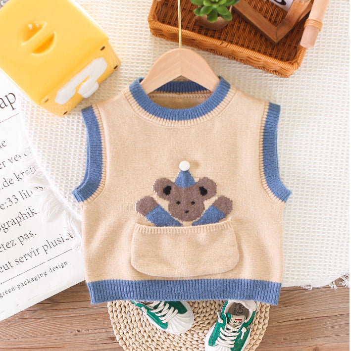 Toddler 3-Piece Bear Vest, Shirt & Jeans Set – Beige or White (1-6 Years)