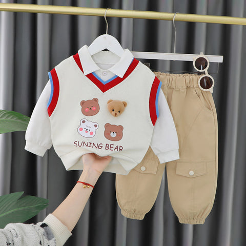 Toddler & Baby 3-Piece Bear Vest Outfit – Red, Black, White (10M-5Y)