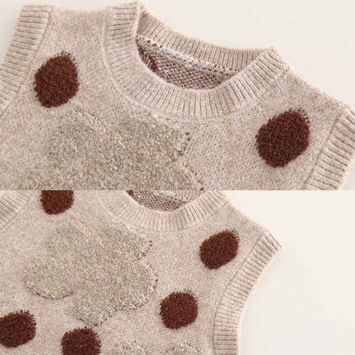 Girls 3-Piece Polka Dot Vest Outfit with Bonus Bag – Beige or Cream (1-5 Years)