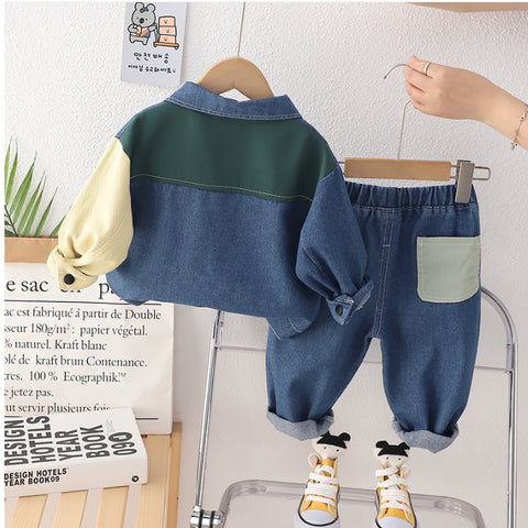 Boys Color Block Denim Jacket & Pants Set (1-5 Years)