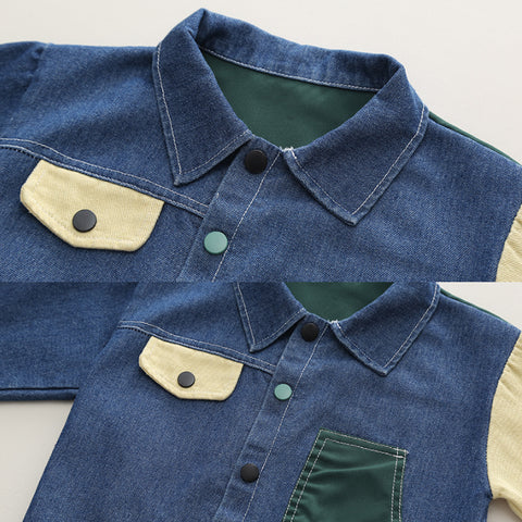 Boys Color Block Denim Jacket & Pants Set (1-5 Years)