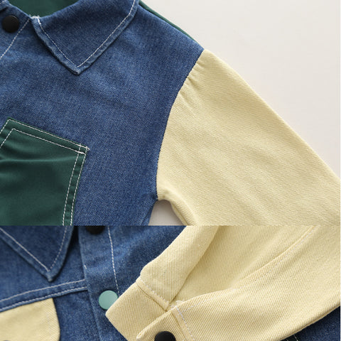 Boys Color Block Denim Jacket & Pants Set (1-5 Years)