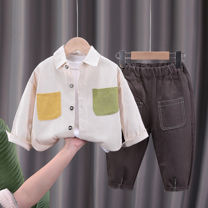 Toddler 3-Piece Color Block Shirt, T-Shirt & Pants Set – Yellow, Green, White (1-5 Years)