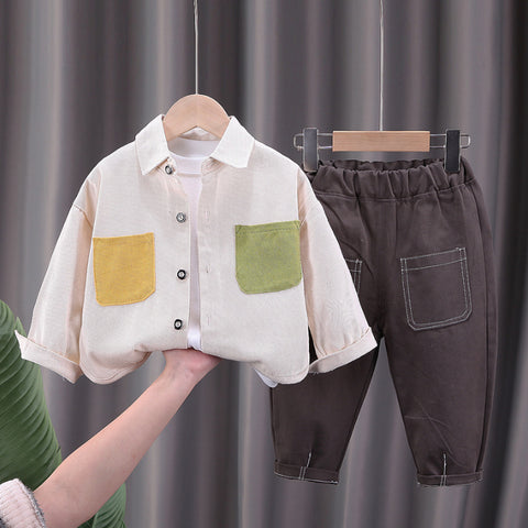 Toddler 3-Piece Color Block Shirt, T-Shirt & Pants Set – Yellow, Green, White (1-5 Years)