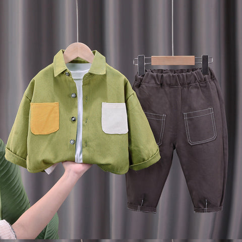 Toddler 3-Piece Color Block Shirt, T-Shirt & Pants Set – Yellow, Green, White (1-5 Years)