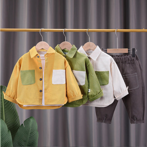 Toddler 3-Piece Color Block Shirt, T-Shirt & Pants Set – Yellow, Green, White (1-5 Years)
