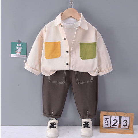 Toddler 3-Piece Color Block Shirt, T-Shirt & Pants Set – Yellow, Green, White (1-5 Years)