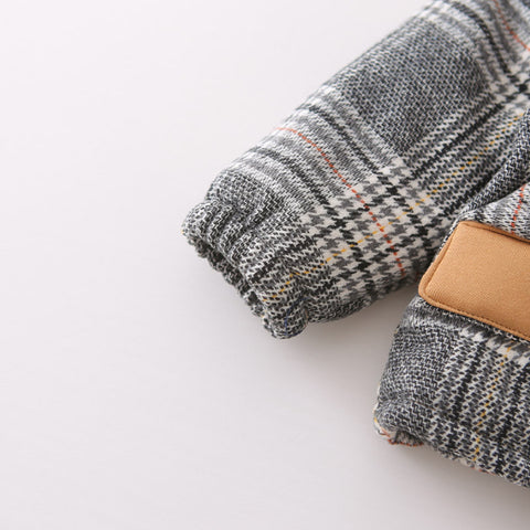 Toddler Thick Winter Plaid Jacket with Bear Pocket – Brown or Grey (1-5 Years)
