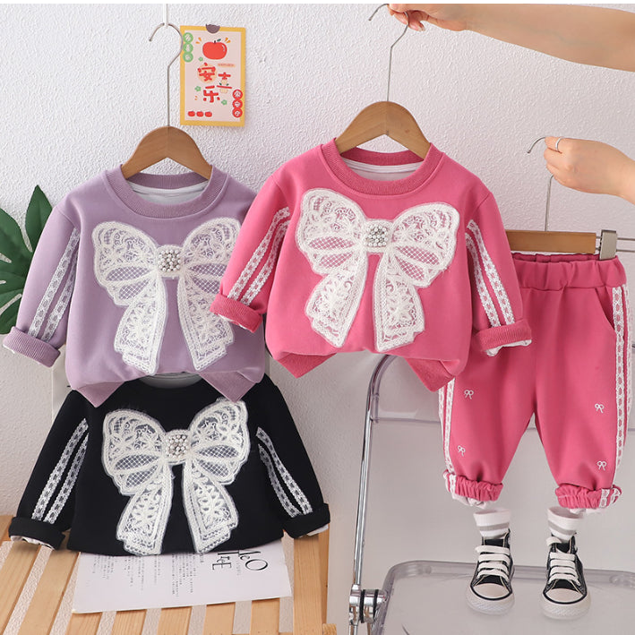 2-Piece Kids Bow Outfit – Black, Purple or Pink (1-5 Years)