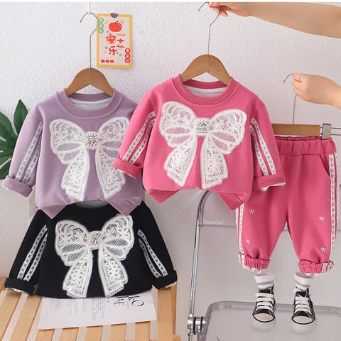 2-Piece Kids Bow Outfit – Black, Purple or Pink (1-5 Years)