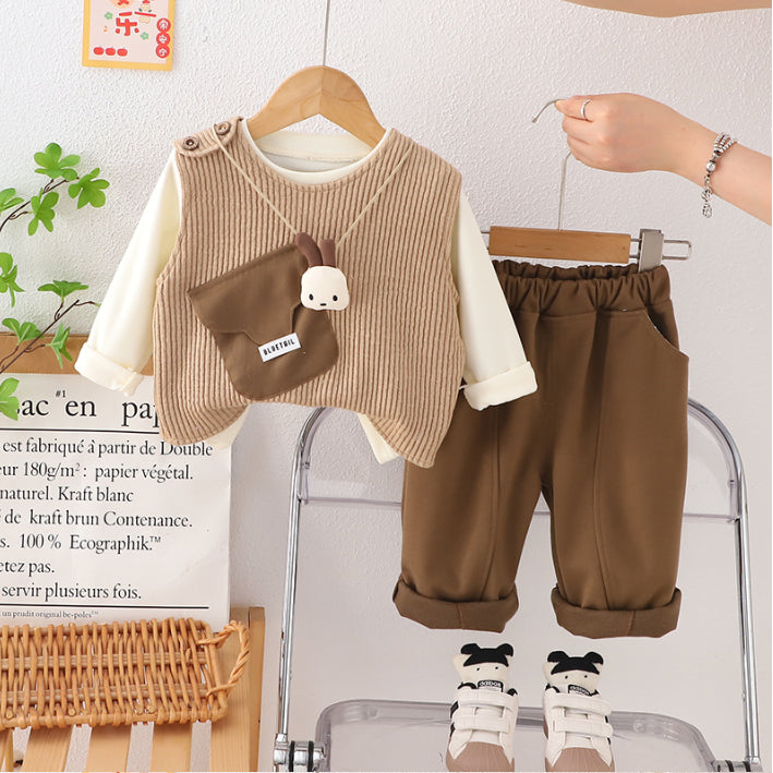 3-Piece Kids Vest Outfit with Plush Detail – Pink, Beige or Brown (1-5 Years)