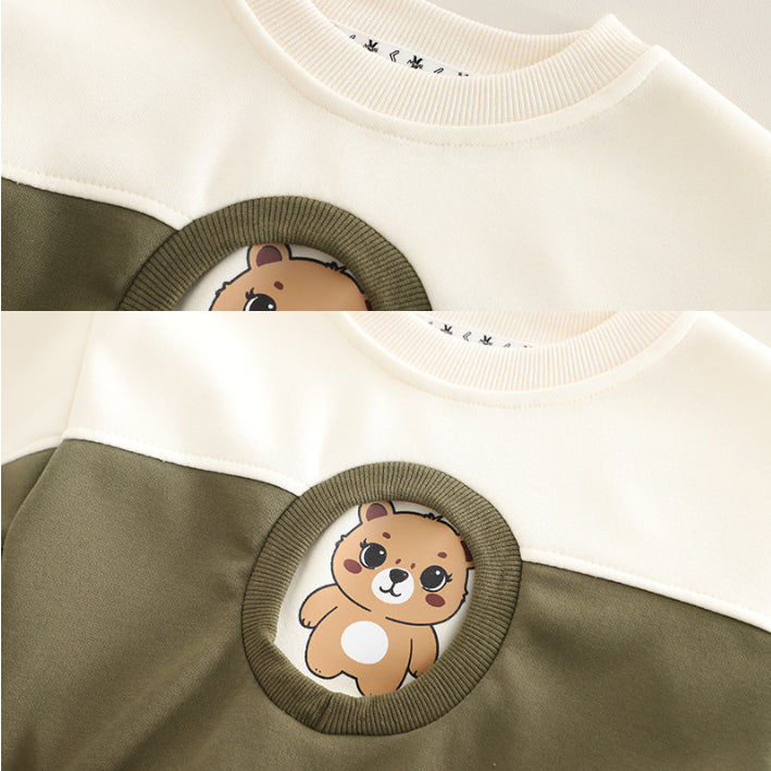 Toddler 2-Piece Bear Print Sweatshirt & Jeans Set – Blue or Green (1-5 Years)