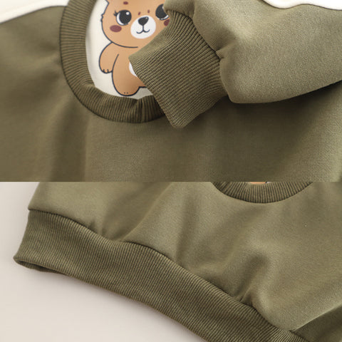 Toddler 2-Piece Bear Print Sweatshirt & Jeans Set – Blue or Green (1-5 Years)