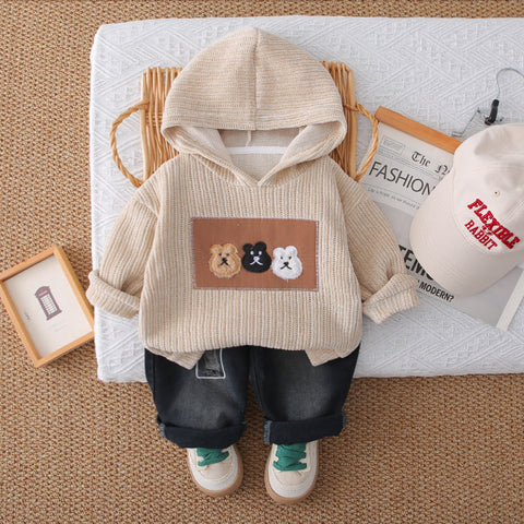 Bear Patch Hoodie & Jeans Children’s Outfit – Blue or Cream (1-5 Years)
