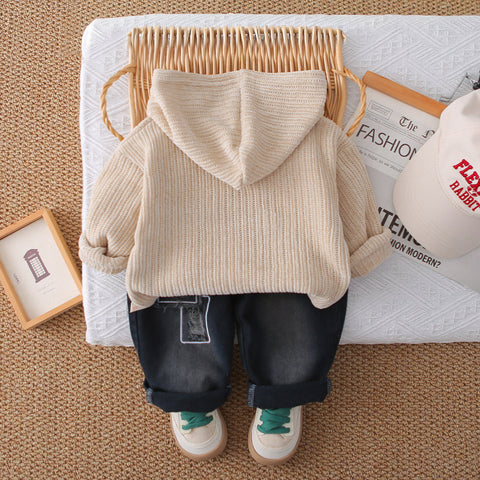 Bear Patch Hoodie & Jeans Children’s Outfit – Blue or Cream (1-5 Years)
