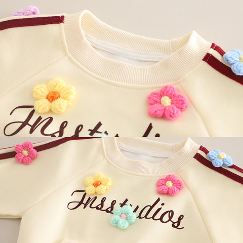2-Piece Kids Flower Sweatshirt & Pants Set – Purple, Pink or Bordeaux (1-5 Years)