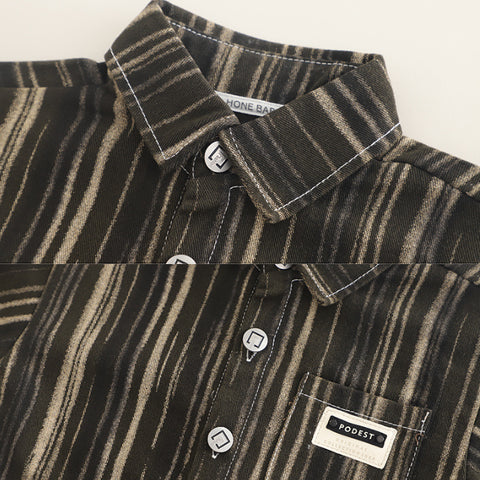 Striped Shirt, Graphic T-Shirt & Jeans Children’s Outfit – Brown or Black (1-5 Years)