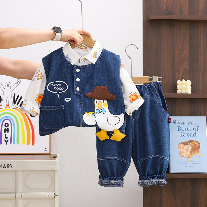 3-Piece Kids Duck Outfit – Blue or Dark Denim (1-5 Years)