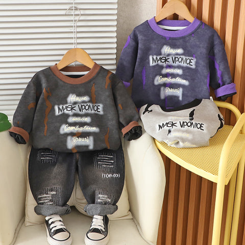 Kids Sweatshirt & Jeans Set – Purple, Grey or Dark Grey (1-5 Years)