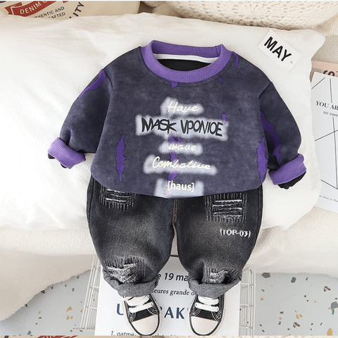 Kids Sweatshirt & Jeans Set – Purple, Grey or Dark Grey (1-5 Years)