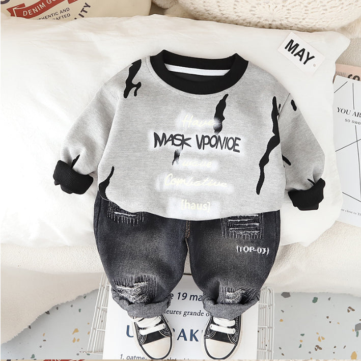 Kids Sweatshirt & Jeans Set – Purple, Grey or Dark Grey (1-5 Years)