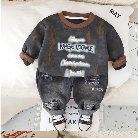 Kids Sweatshirt & Jeans Set – Purple, Grey or Dark Grey (1-5 Years)