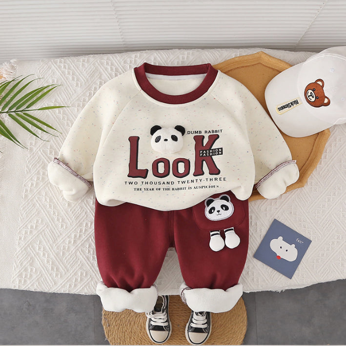2-Piece Kids Panda Outfit – Burgundy or Navy (1-5 Years)